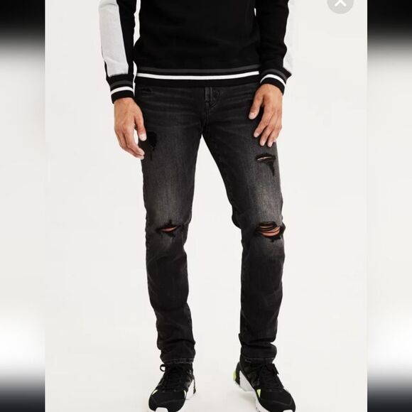 American Eagle Athletic Distressed Jeans 36x32 Black - Picture 1 of 9